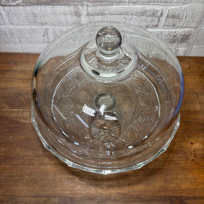Vintage Anchor Hocking Avalon Footed 2pc Glass Cake Stand with Dome