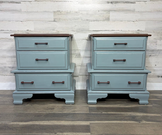 Set Of 2 Matching Blue/Gray Nightstands