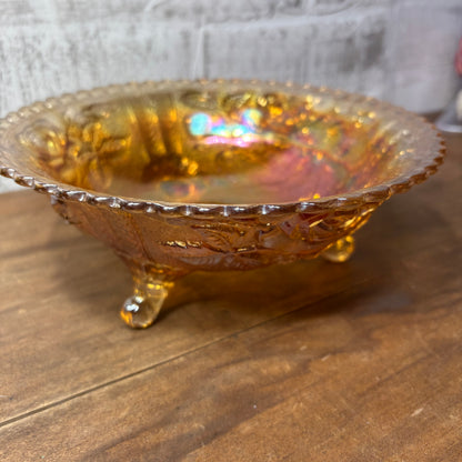 Vintage Imperial Carnival Rose Marigold Glass Footed Bowl