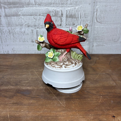 Vintage Red Cardinal Porcelain Spinning Music Box