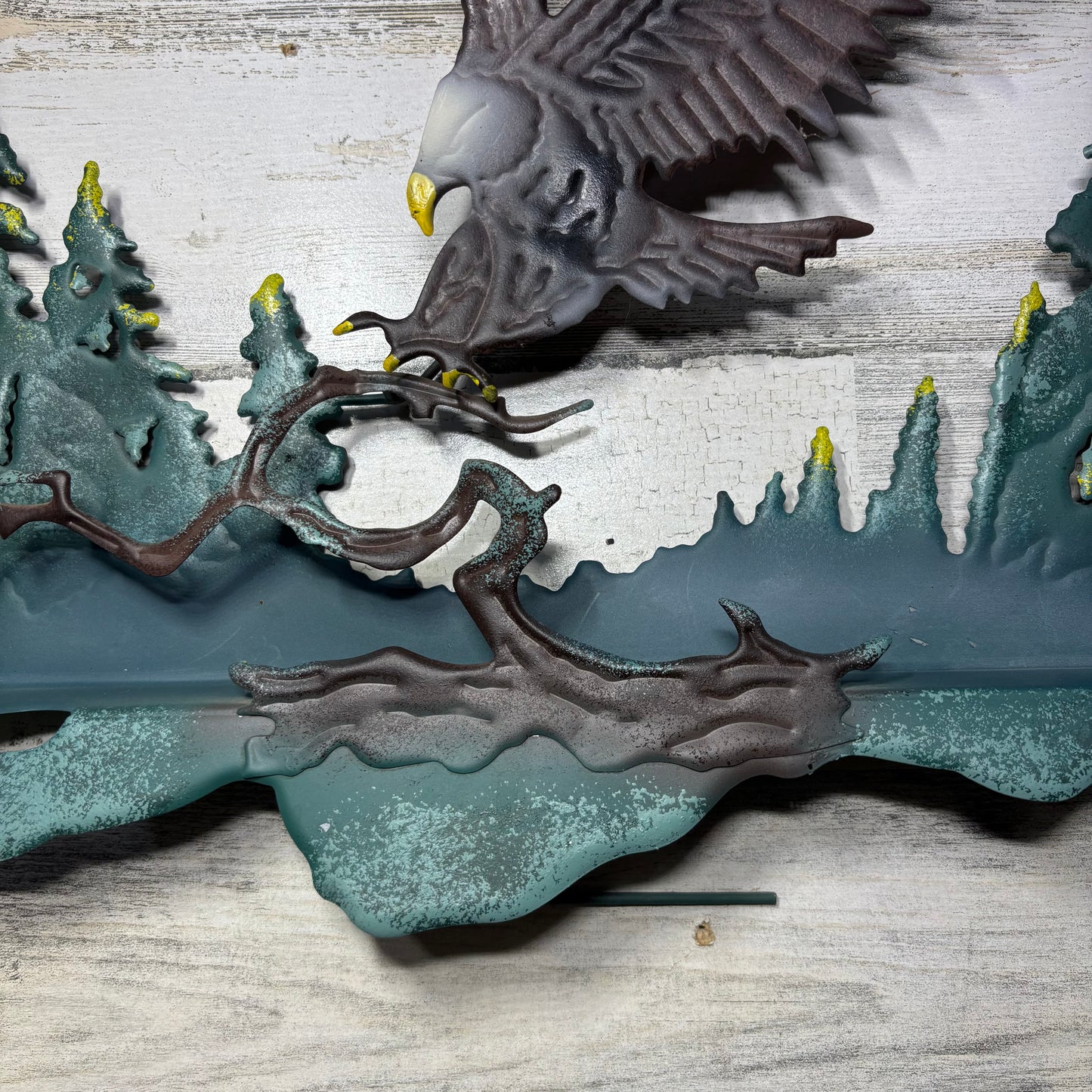 Rustic Metal 3D Bald Eagle And Trees Wall Decor