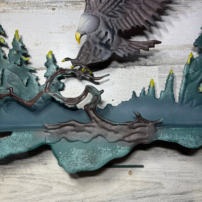 Rustic Metal 3D Bald Eagle And Trees Wall Decor