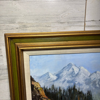 Vintage Mountain Scenic Original Oil Painting By Artist M. Jeskey