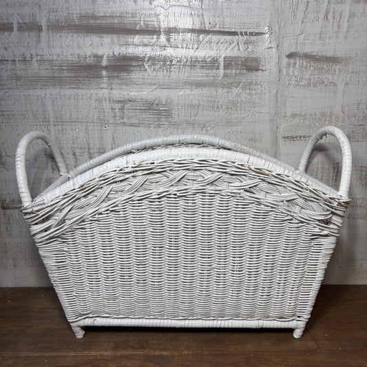 Vintage White Wicker Magazine Holder