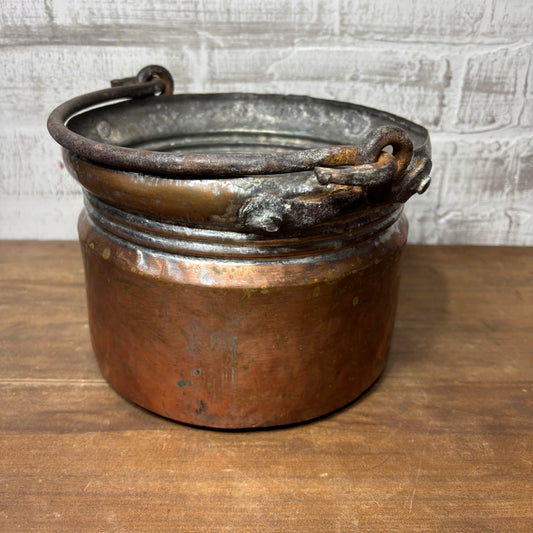 Antique Copper Patina Cauldron Pail