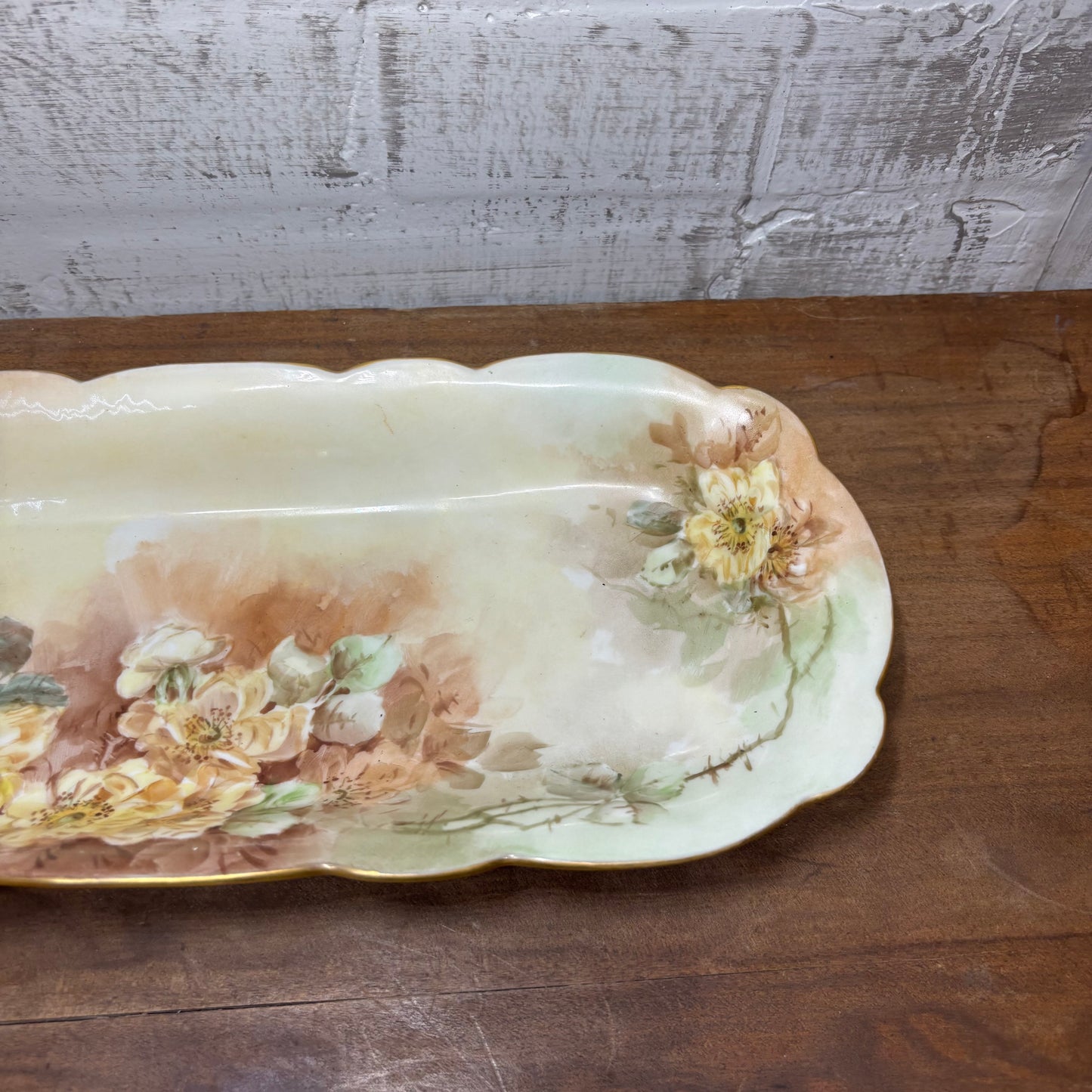 Antique Limoges France Hand-Painted Porcelain Celery Dish