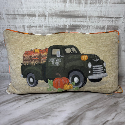 Brentwood Farms Fall Lumbar Throw Pillow Pumpkins Plaid Truck Decor Oeko-Tex