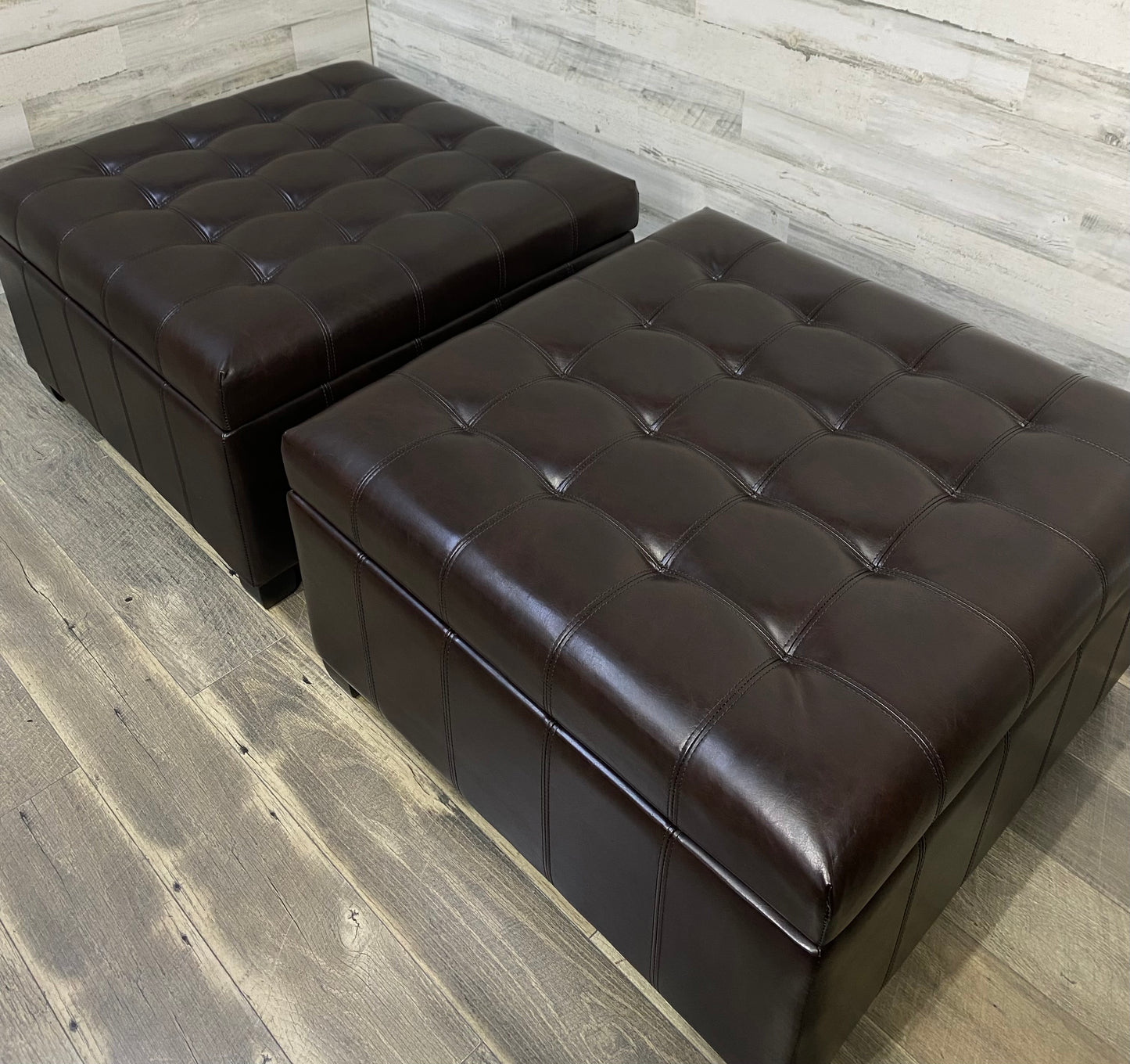 Set Of 2 Brown Storage Ottomans
