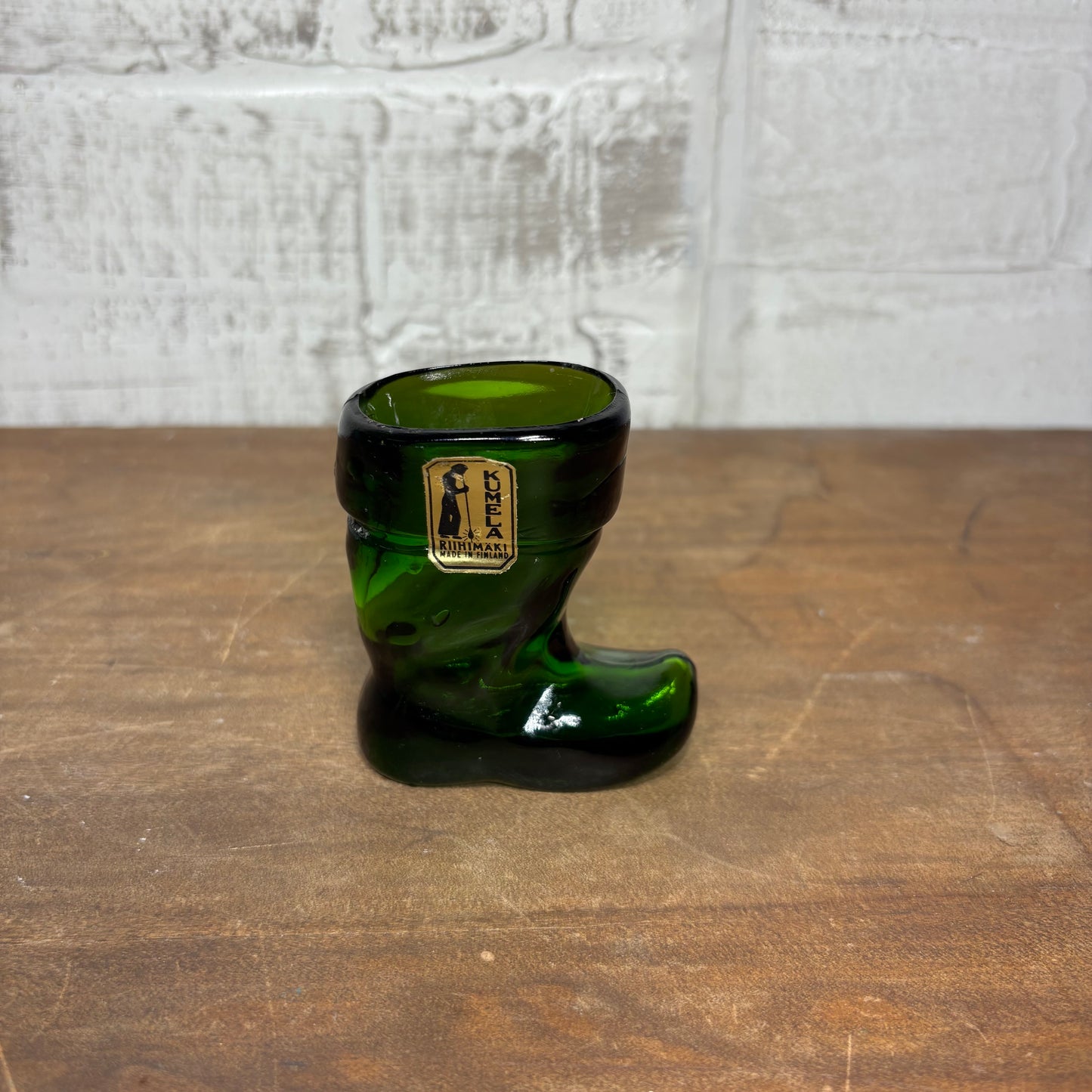 Vintage Boot Shaped Green Glass Toothpick Holder