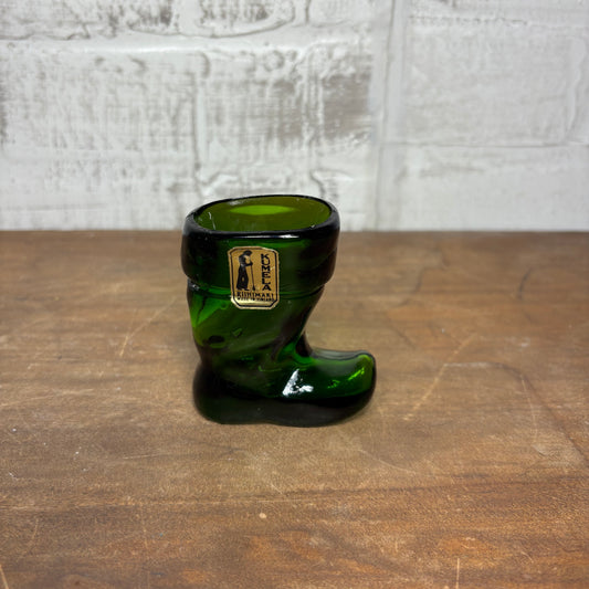 Vintage Boot Shaped Green Glass Toothpick Holder