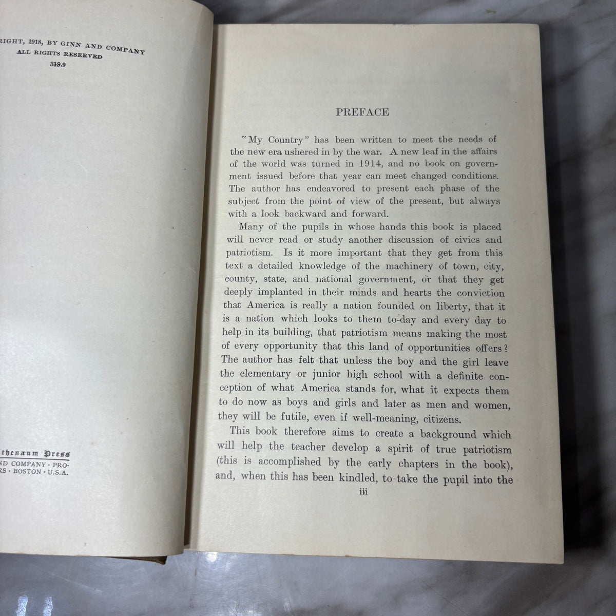 Vintage 1918 Hardcover Book “My Country”