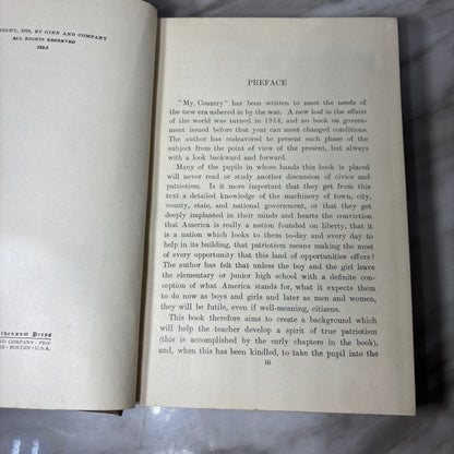 Vintage 1918 Hardcover Book “My Country”