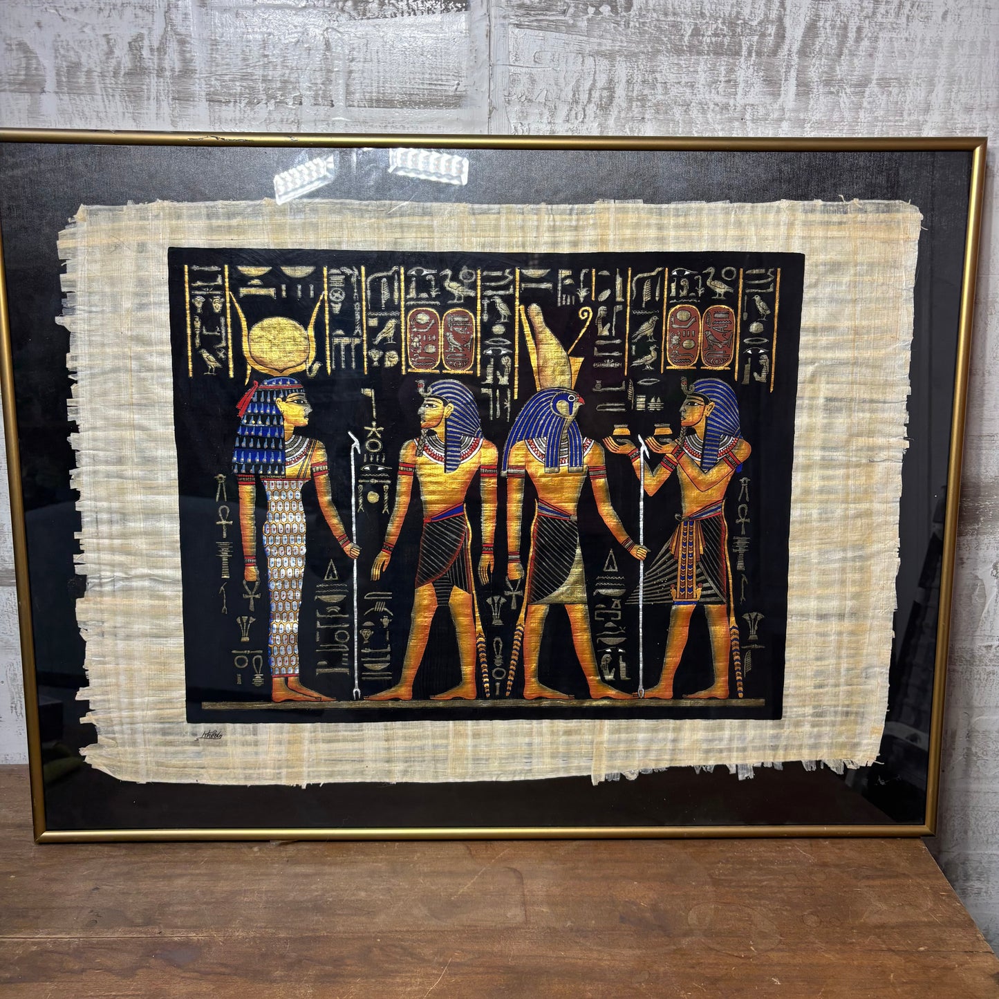 Eygpt Papyrus Painting Framed In Gold Frame