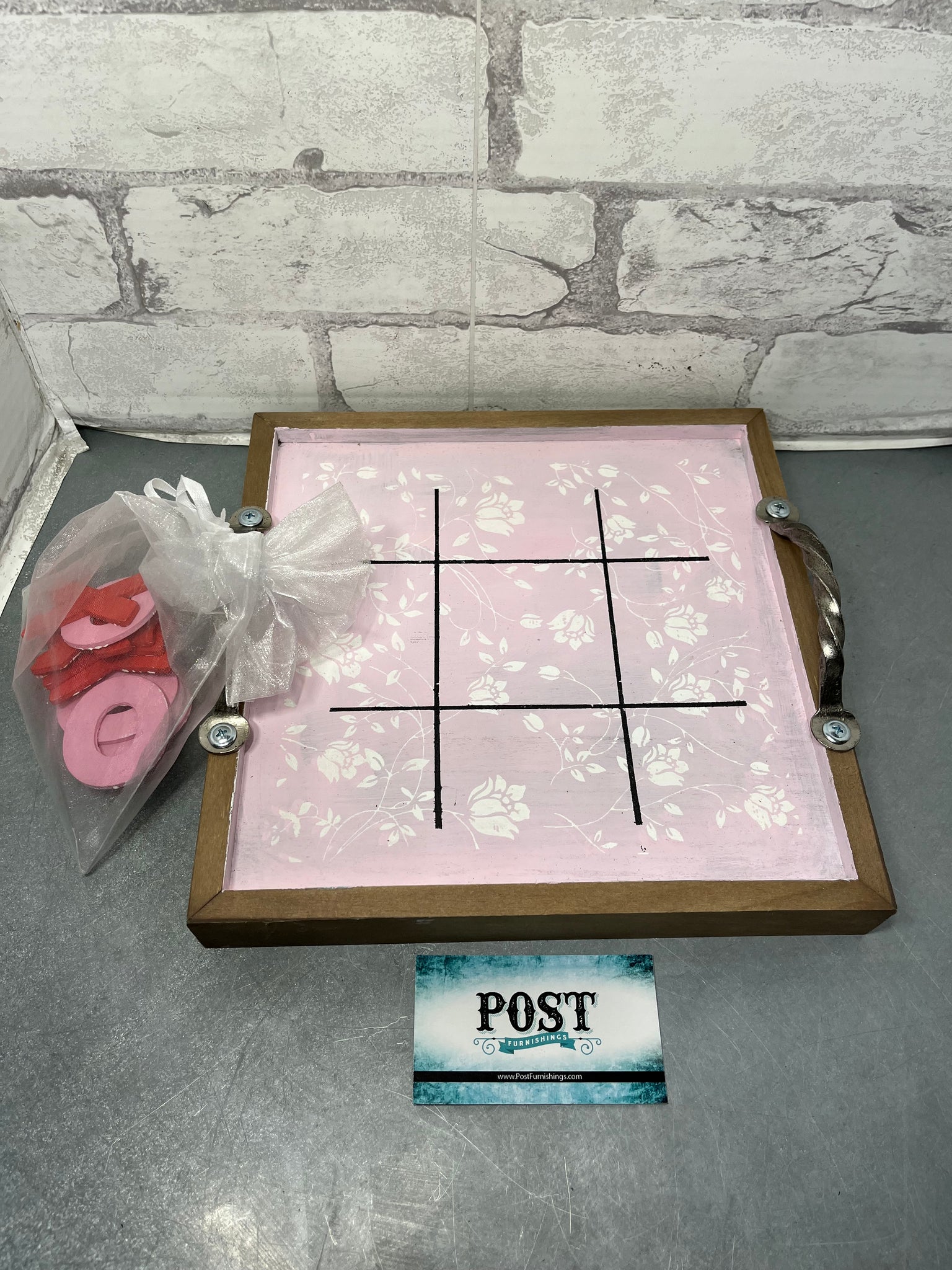 Floral Pink Tic Tac Toe Board