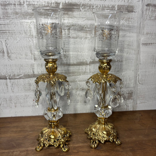 Pair Of Hollywood Regency Style Ornate Brass Candle Holders
