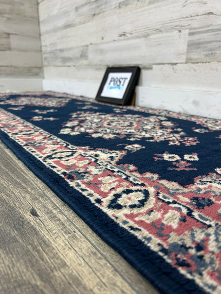 Vintage Tuffed Navy & Pink Runner Rug