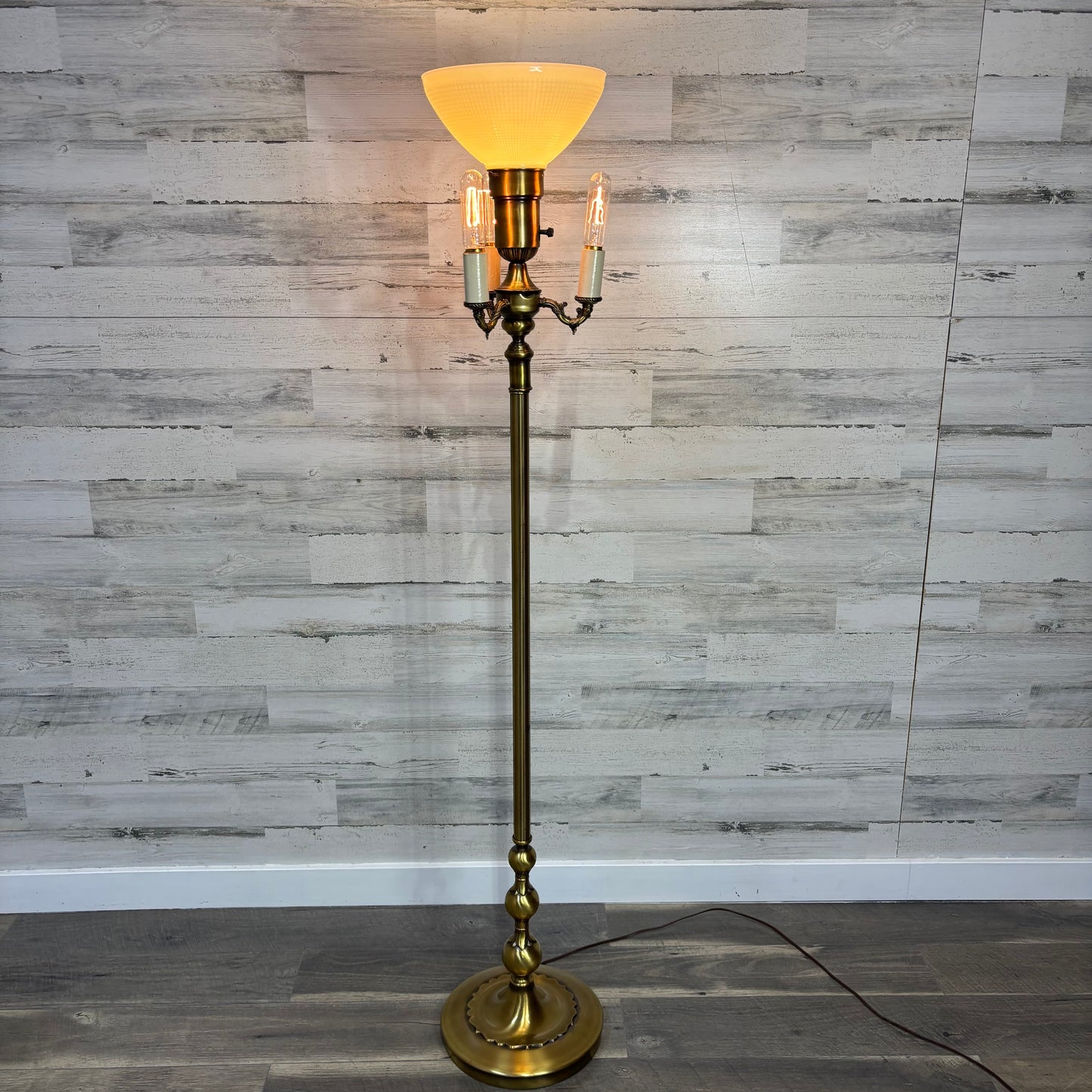 Vintage Four Light Torchiere Milk Glass Floor Lamp