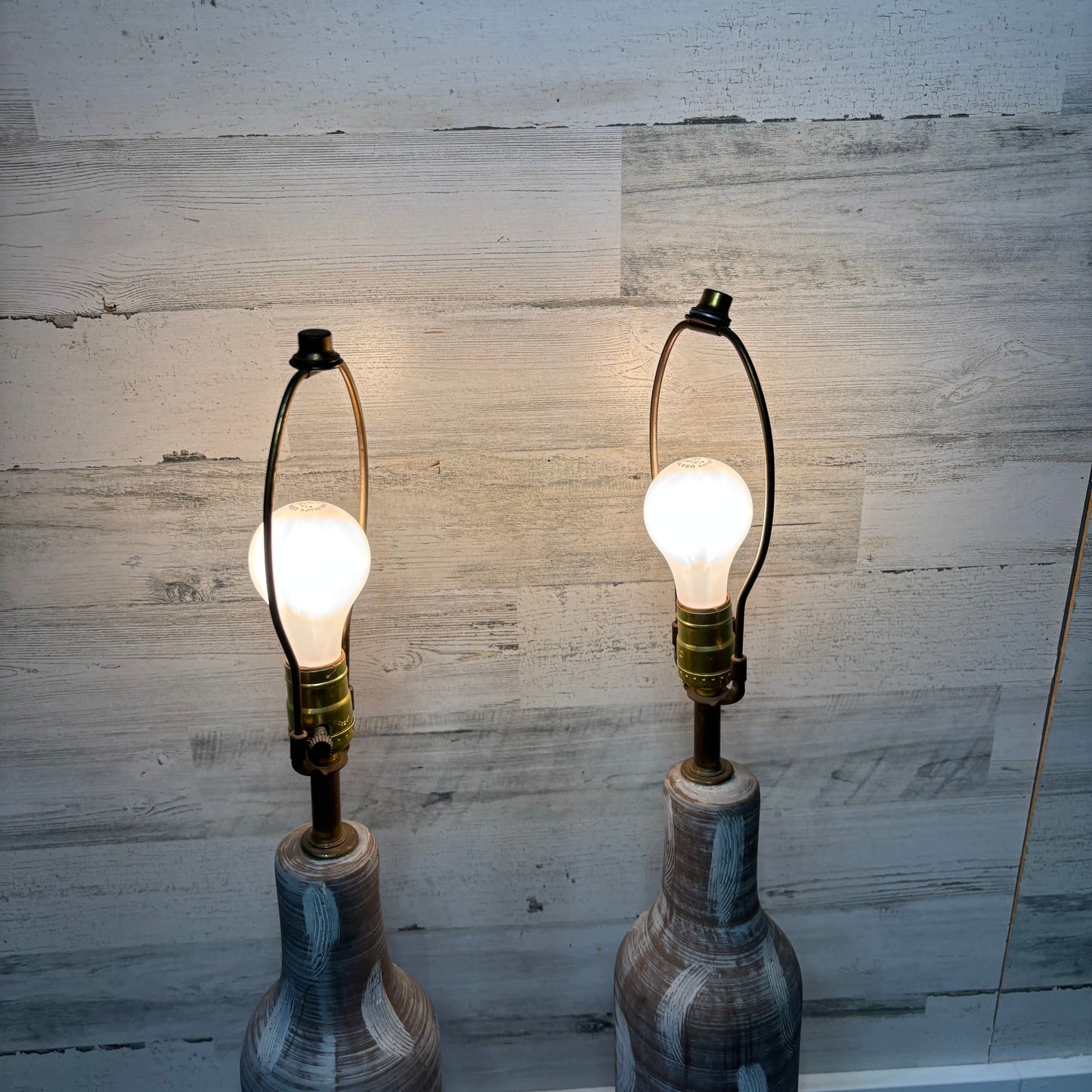 Vintage Design Technics Influenced Bottle Style Textured Lamp Set