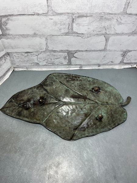 Three Footed Metal Leaf Trinket Table Platter Tray