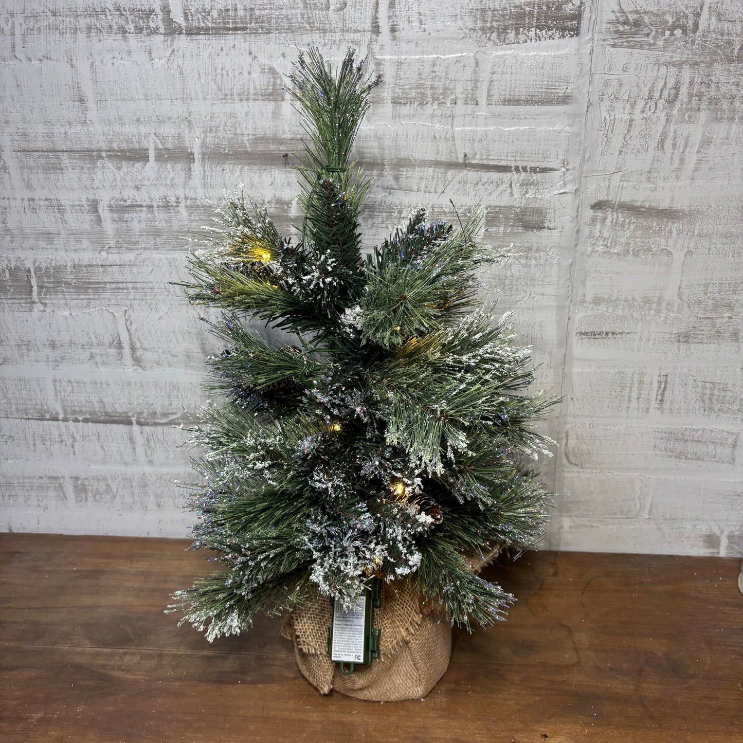 Mini Flocked Artificial Christmas Tree W/ Pinecones And Lights