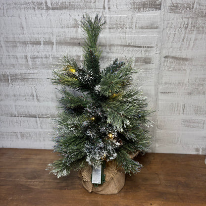 Mini Flocked Artificial Christmas Tree W/ Pinecones And Lights