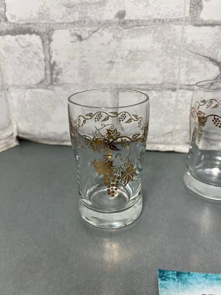 Vintage Small Gold “Grape On Vine” Cups Set Of Three