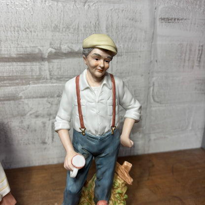 Vintage Homco Porcelain Elderly Couple W/ Dogs Figurine Set #1425