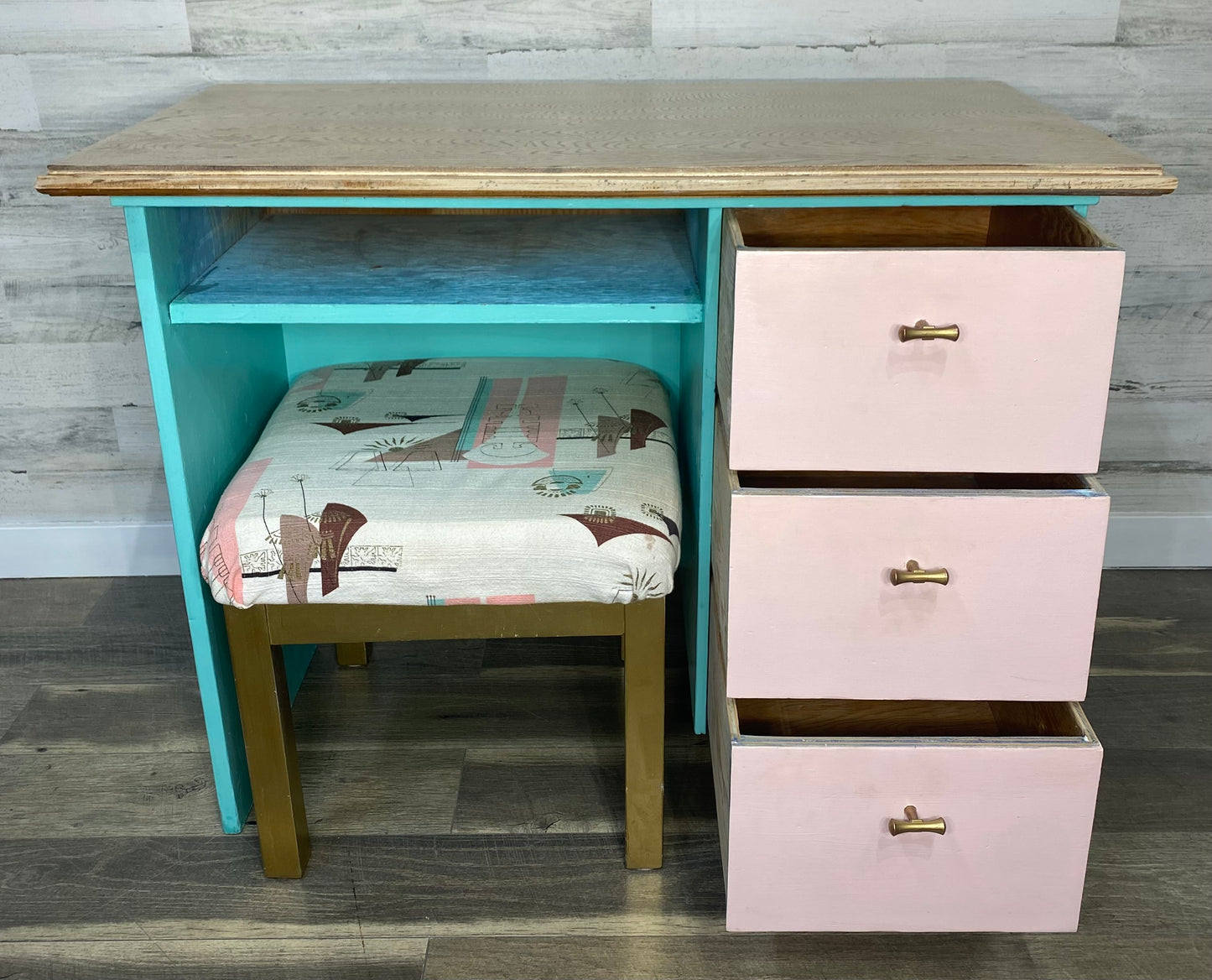 Teal & Pink Mid Century Vanity Desk Set
