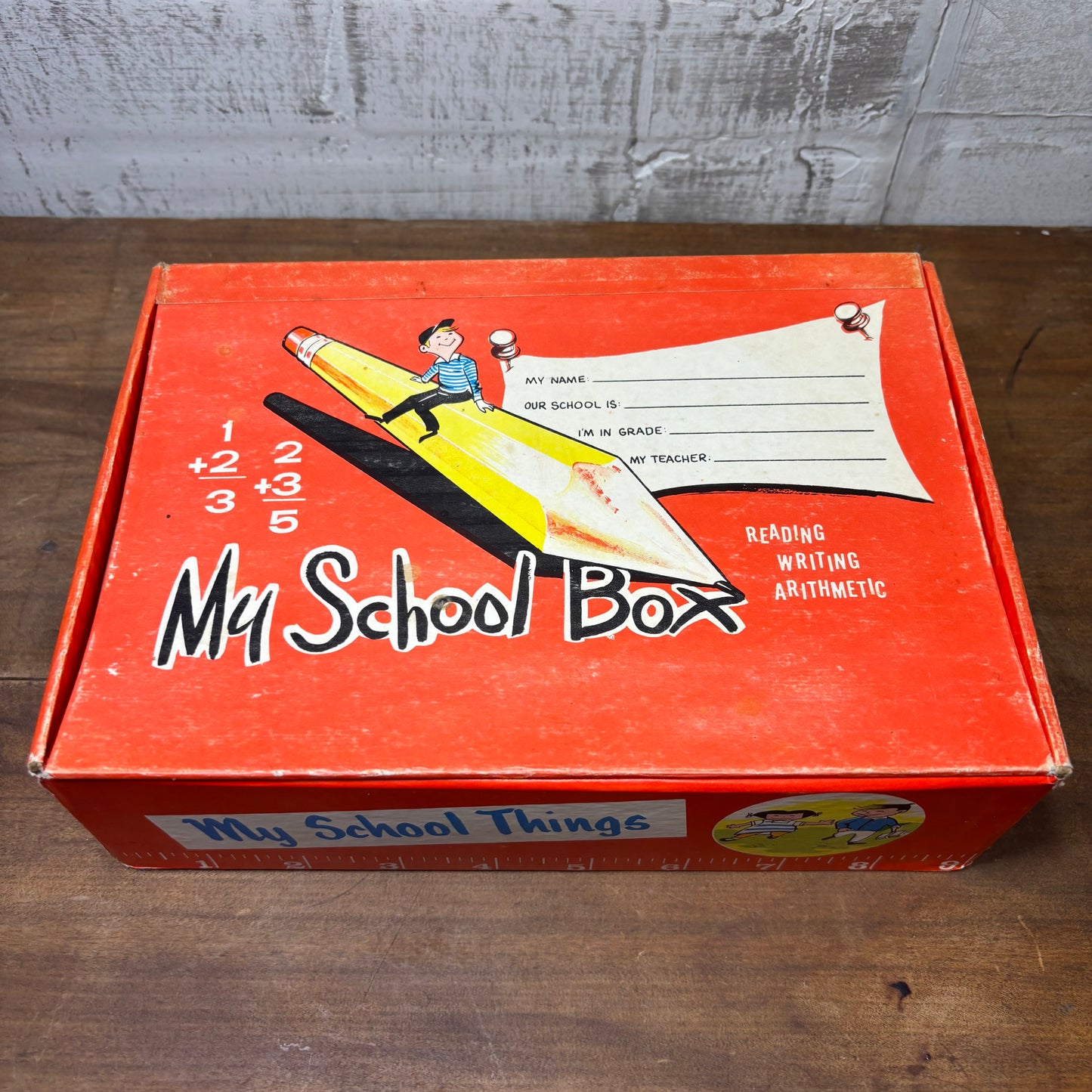 Vintage "My School Box" Orange Pencil Box Collectible