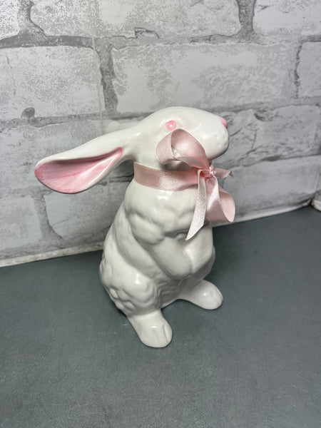 Pink Ribbon Ceramic Bunny