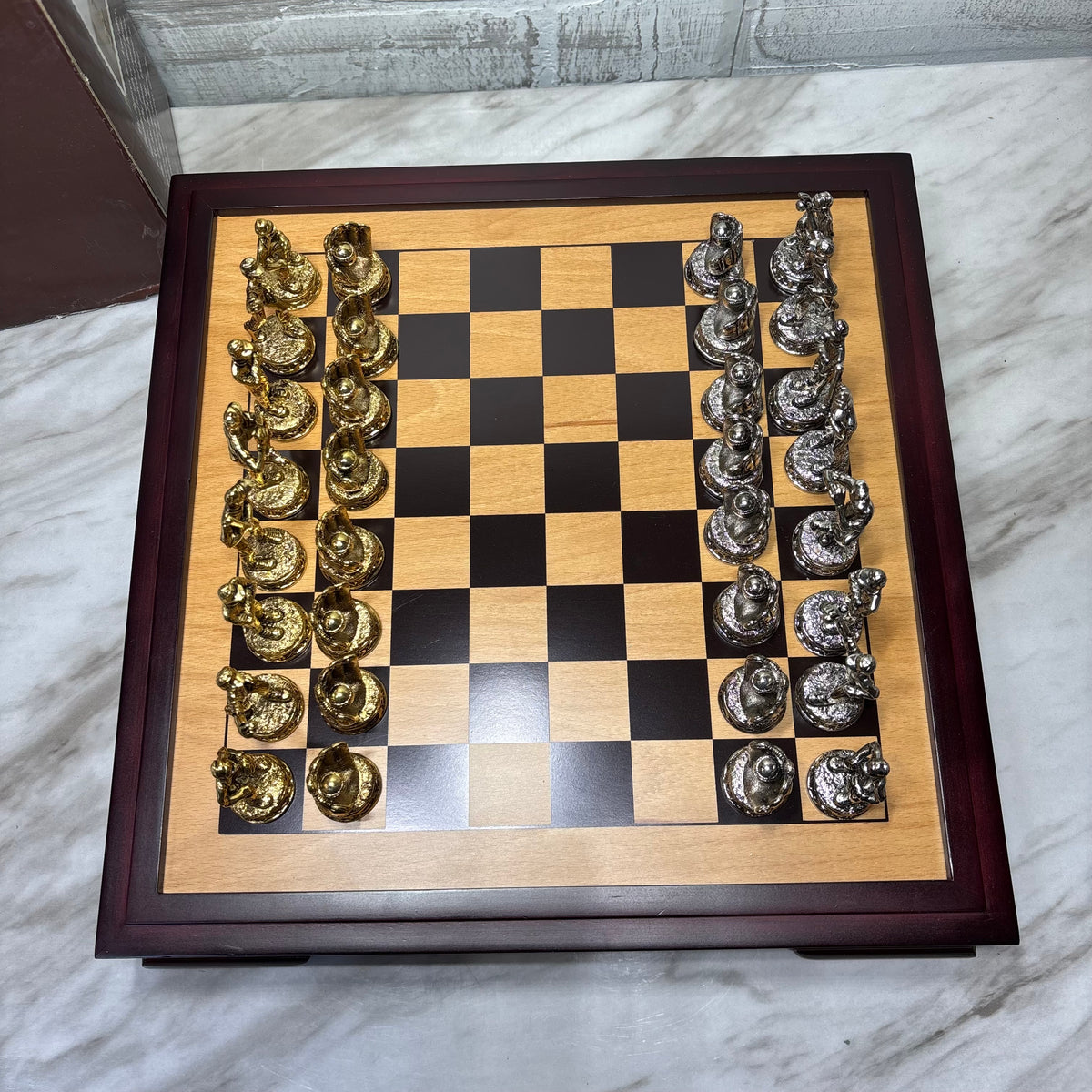 Vintage Merkury Gaming Baseball Chess Set with Wooden Storage Box
