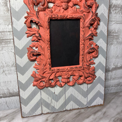 Distressed Chevron Wood Coral Baroque Picture Frame