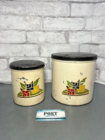 Vintage Rustic Art Deco Decoupage Canisters