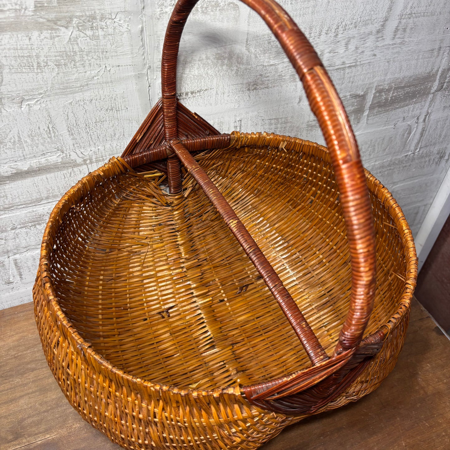 Vintage Hand-Woven Wicker Basket W/ Handle
