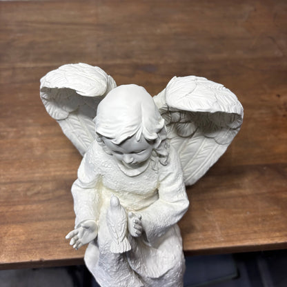 Indoor Outdoor Angel Holding A Bird Statue