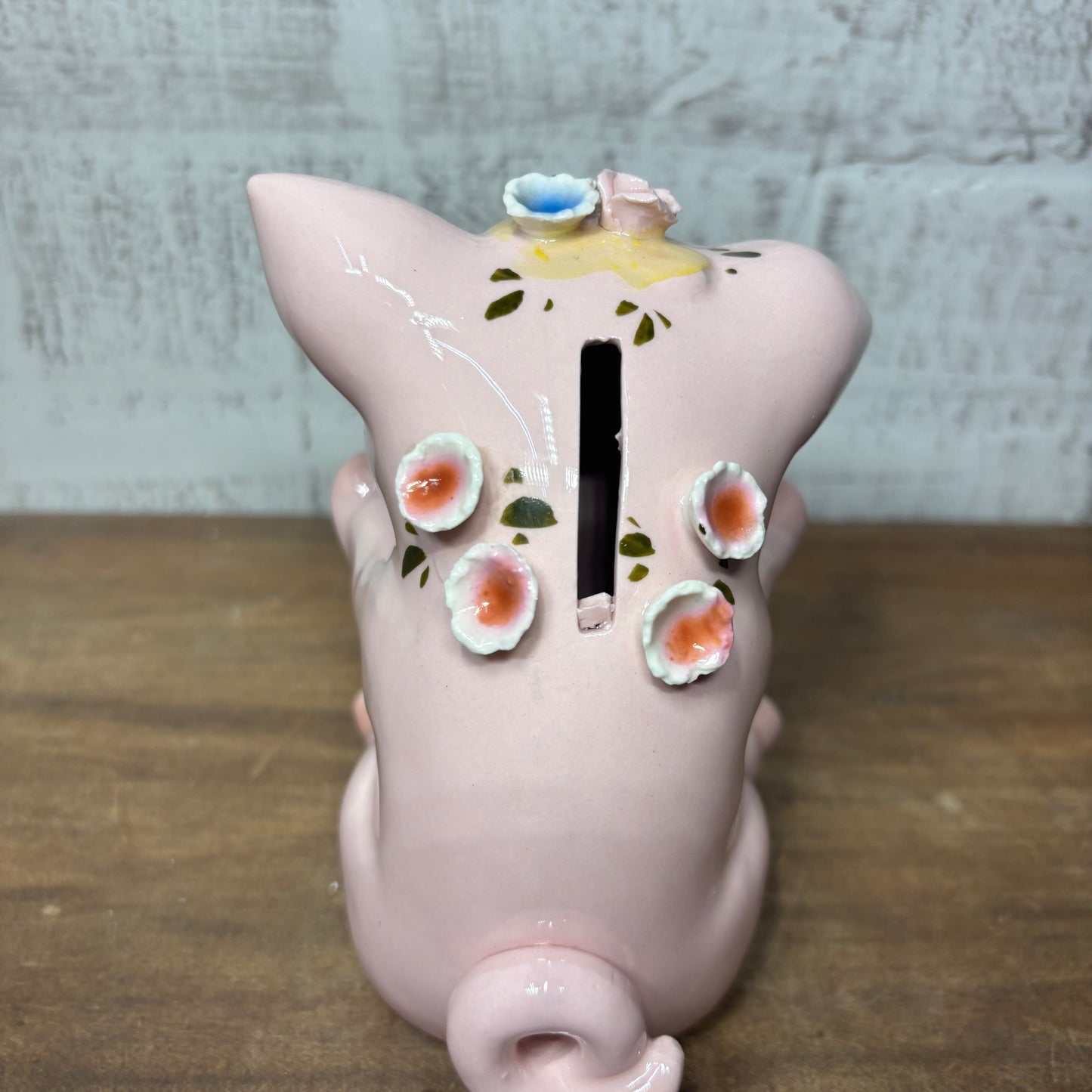 Vintage Porcelain Piggy Bank W/ Small Roses- No Stopper