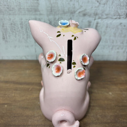 Vintage Porcelain Piggy Bank W/ Small Roses- No Stopper