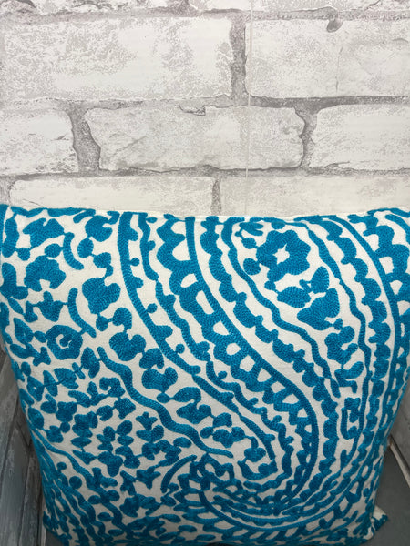 Teal Paisley Tufted Throw Pillow