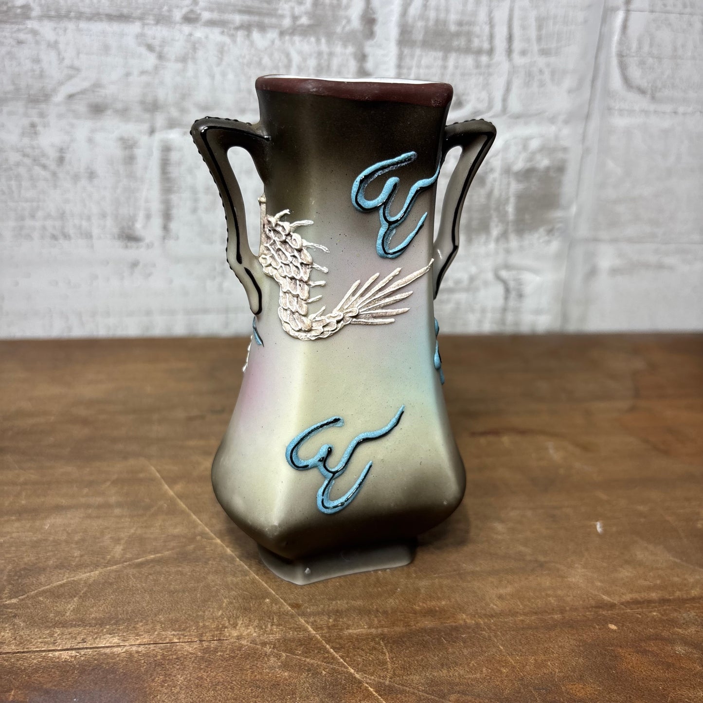 Vintage Nippon Moriage Dragon Vase with Bead Eyes