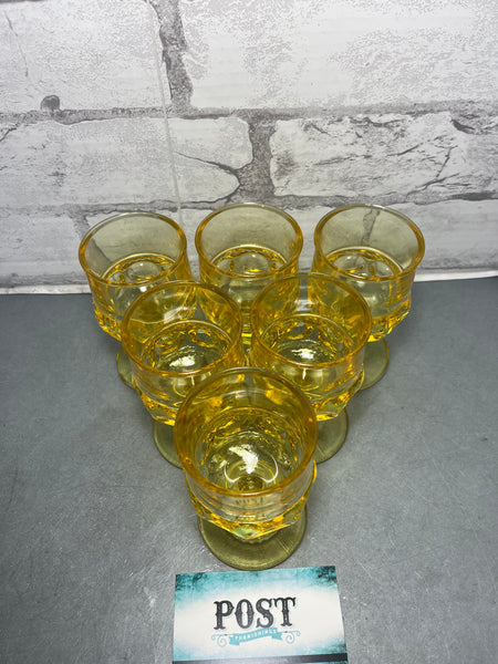 Vintage Thumbprint Cordial Yellow Gold Glasses Set Of 6