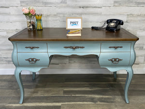 Warsaw Gray Blue Desk Wood Inlay Top