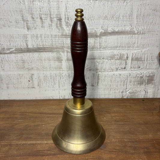Vintage Large Brass W/ Wooden Handle Bell