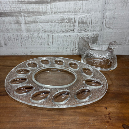 Vintage LE Smith Glass Hen On Nest Deviled Egg Plate