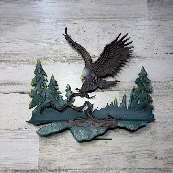 Rustic Metal 3D Bald Eagle and Trees Wall Decor Sculptures & Statue