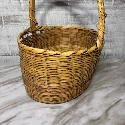 Large Vintage Oval Wicker Rattan Gathering Basket with Handle