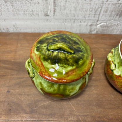 Vintage Glazed Lidded Bean Pots Set Of Two