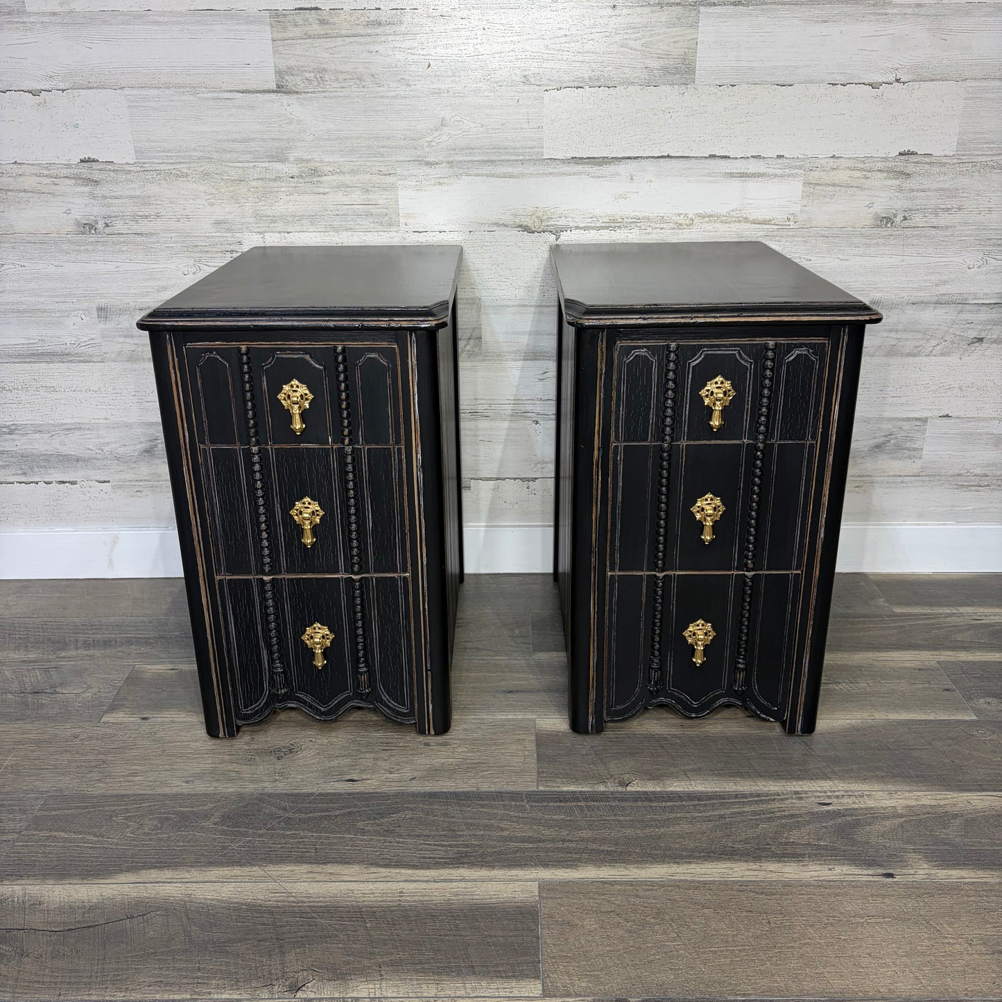 Set Of 2 Antique Black Nightstands