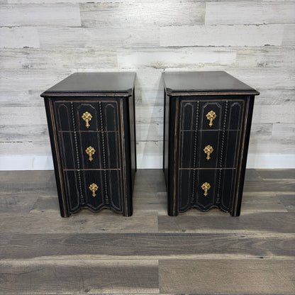 Set Of 2 Antique Black Nightstands