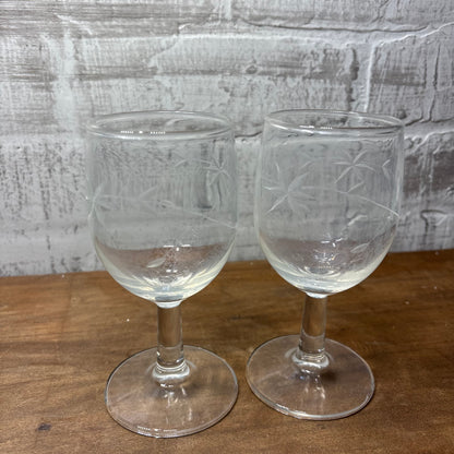 Vintage Etched Wine Glass Set Of Two