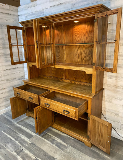 2pc Oak China Hutch